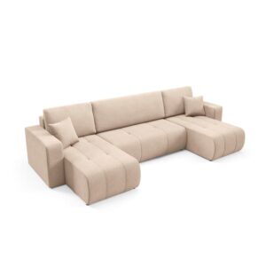 wohnli-moebel-suche-M26201404-1 5-Sitzer U-förmiges Schlafsofa Kiefernholz Beige 318x88x145cm Holz Beige Petits meubles Sofas und Sessel Sofas Ecksofas
