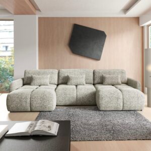 wohnli-moebel-suche-M26201405 Wohnli Möbelsuche - 5-Sitzer-U-Sofa mit Schlaffunktion Kiefernholz Grau meliert