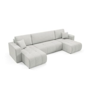 wohnli-moebel-suche-M26201407-1 5-Sitzer U-förmiges Schlafsofa Kiefernholz Hellgrau 318x88x145cm Holz Grau Petits meubles Sofas und Sessel Sofas Ecksofas
