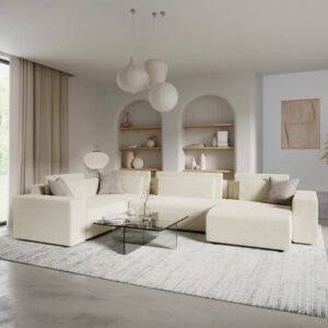 wohnli-moebel-suche-M26201412 Wohnli Möbelsuche - 5-Sitzer U-Sofa mit rechtem Winkel Kiefernholz Cremefarben