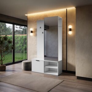 wohnli-moebel-suche-M26201550-1 1-türiger Flurschrank Schichtpressplatten Weiß 100x180x35cm Spanplatte Weiß Petits meubles Möbel Flurmöbel Dielenbänke