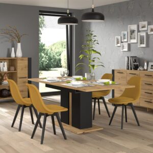 Ausziehbarer Esstisch mit einem Bein Laminierte Platten Holz 200x76x90cm Spanplatte Schwarz Petits meubles Möbel Esszimmermöbel Esstische