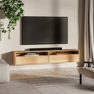 wohnli-moebel-suche-M26201569-1 2-türiges Wand-TV-Möbel 180 cm Melaminbeschichtete Platten Holz 180x33x33cm Spanplatte Braun Petits meubles Möbel Wohnzimmermöbel TV-Möbel