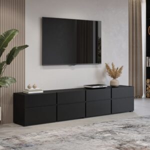 4-türiger TV-Schrank 225 cm Schichtpressplatten Schwarz 225x48x40cm Spanplatte Schwarz Petits meubles Möbel Wohnzimmermöbel TV-Möbel