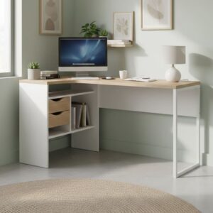 wohnli-moebel-suche-M26202201-1 Schreibtisch Weiß Holz 145x81x77h cm 145x77x81cm Holz Weiß Dmora Möbel Büromöbel Schreibtische