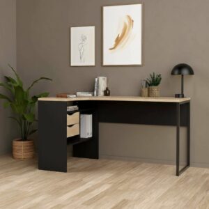 Schreibtisch in schwarzem Holz 145x81x77 cm 145x77x81cm Holz Schwarz Dmora Möbel Büromöbel Schreibtische