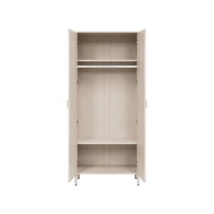 wohnli-moebel-suche-M26202785-1 Garderobe Holzdekor und Metall 2 Regale beige 80x180x45cm Spanplatte Beige sweeek Möbel Schlafzimmermöbel Kleiderschränke