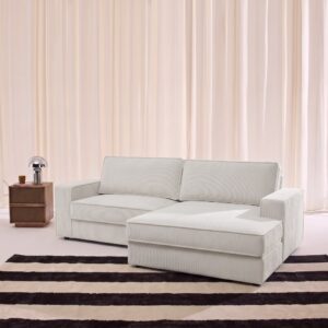 wohnli-moebel-suche-M26202861-1 3-Sitzer Ecksofa mit Cord in creme Ecke rechts 231x83x153cm Holz Braun sweeek Sofas und Sessel Sofas Ecksofas