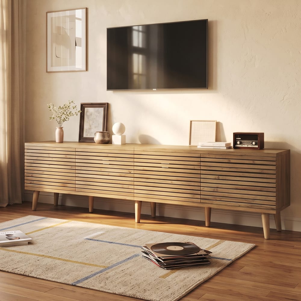 Wohnli Möbelsuche - TV-Möbel Holzoptik Lamellen-Design 4 Türen 180x40x46cm