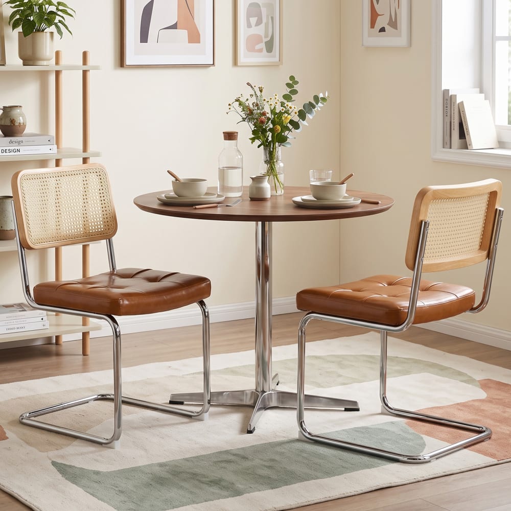 wohnli-moebel-suche-M26203848 Wohnli Möbelsuche - 4er-Set Esszimmerstühle PU karamell Rattan