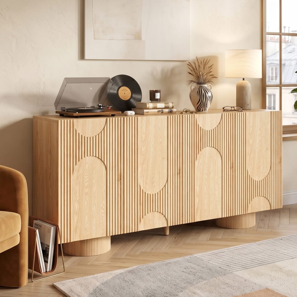 wohnli-moebel-suche-M26203882 Wohnli Möbelsuche - Anrichte mit 3D-Bogenmuster und 4 Türen in Holzoptik 160 cm