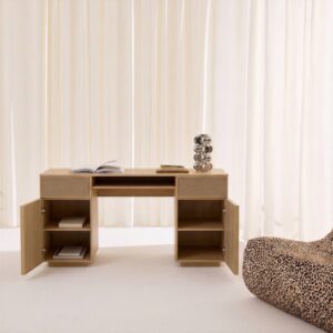 Schreibtisch Holzdekor natur 2 Türen 2 Schubladen 140x77x55cm Holz Braun sweeek Möbel Büromöbel Schreibtische