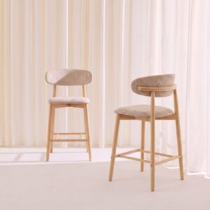wohnli-moebel-suche-M26204841 Wohnli Möbelsuche - 2 Barhocker aus Heveaholz natur mit Bezug taupe