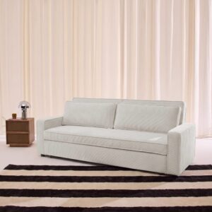 wohnli-moebel-suche-M26204860-1 3-Sitzer Schlafsofa mit Cordbezug cremefarben 226x88x90cm Holz Braun sweeek Sofas und Sessel Sofas 2-Sitzer-Sofas & 3-Sitzer-Sofas