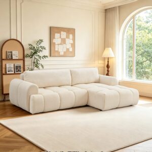 wohnli-moebel-suche-M26205711 Wohnli Möbelsuche - 4-Sitzer-Cloud-Schlafsofa aus beigefarbenem Frotteestoff