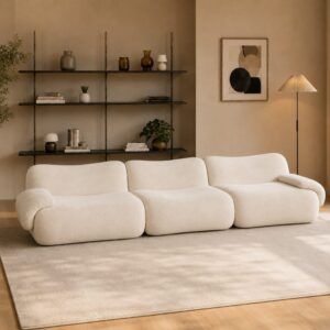 Wohnli Möbelsuche - Beigefarbenes Samt-4-Sitzer-Komprimiertsofa