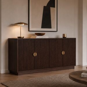 wohnli-moebel-suche-M26205716 Wohnli Möbelsuche - Walnuss-Effekt 4-türiges geriffeltes Sideboard 160 cm