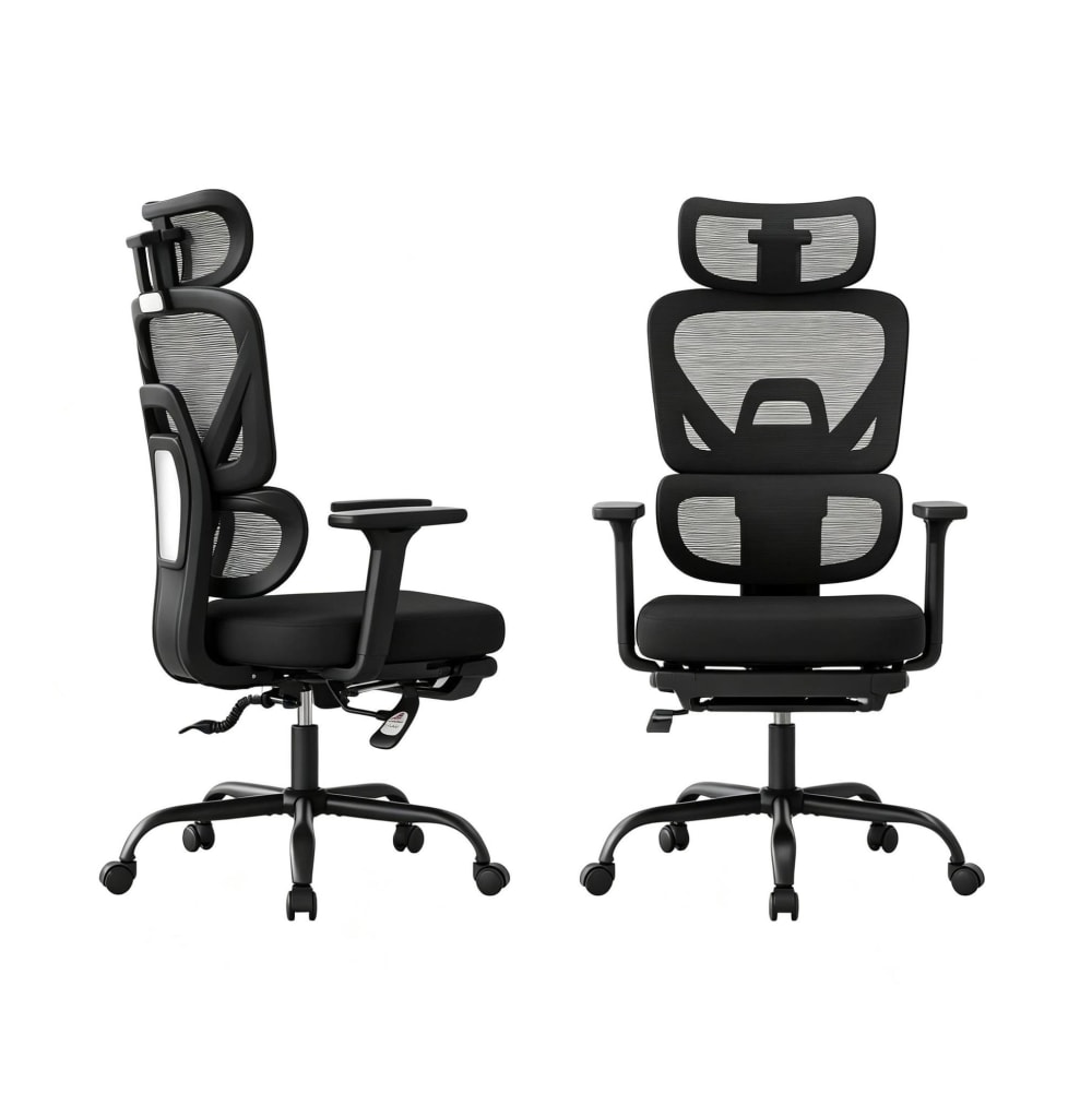 Wohnli Möbelsuche - Bürostuhl in Schwarz mit ergonomischem Design und Fußstütze