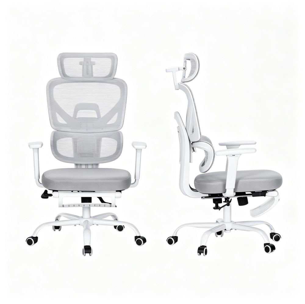 Wohnli Möbelsuche - Bürostuhl ergonomisch grau mit Fußstütze