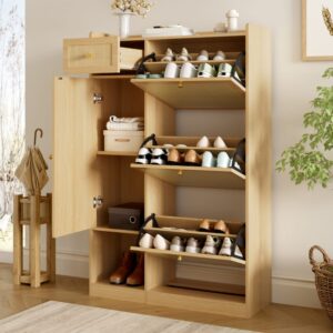 wohnli-moebel-suche-M26206668-1 Schuhschrank im Rattan-Design aus Spanplatte natur 81x125x25cm Spanplatte Beige Hauss Spole Möbel Flurmöbel Schuhschränke