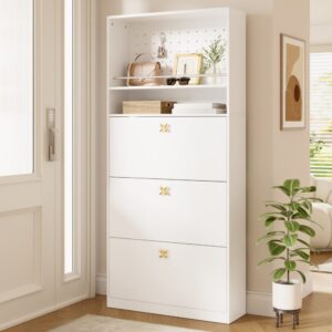 wohnli-moebel-suche-M26206671-1 Schuhschrank aus Spanplatte weiß mit Klappfächern und Schubladen 80x179x24cm Spanplatte Weiß Hauss Spole Möbel Flurmöbel Schuhschränke