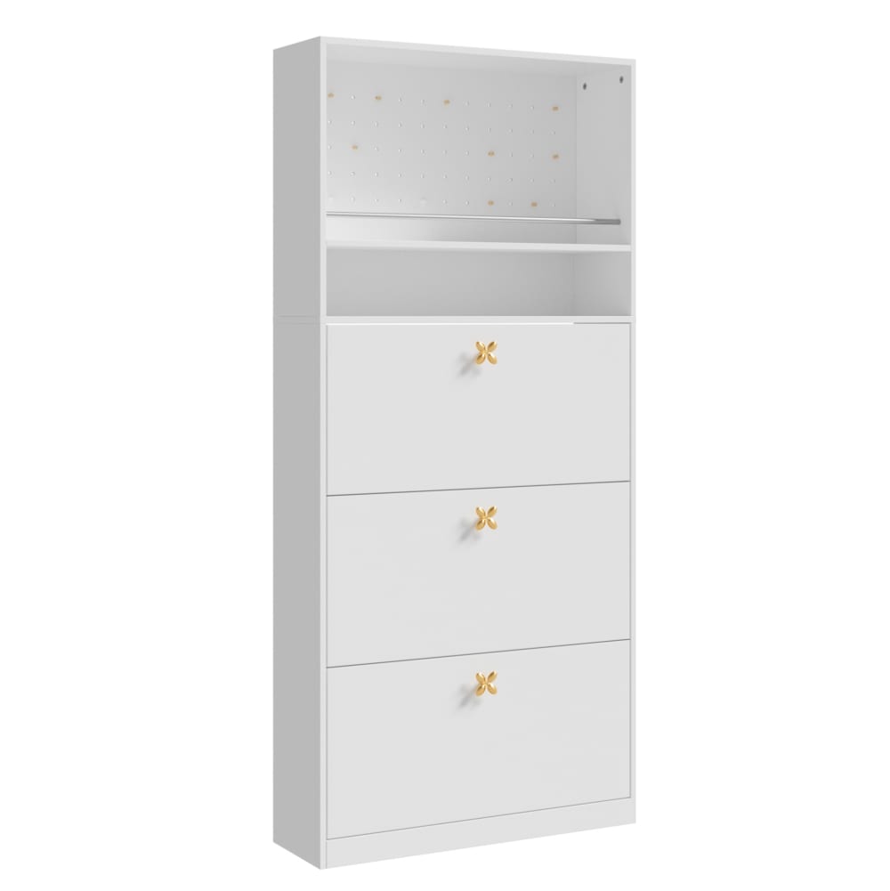 wohnli-moebel-suche-M26206671 Wohnli Möbelsuche - Schuhschrank aus Spanplatte weiß mit Klappfächern und Schubladen