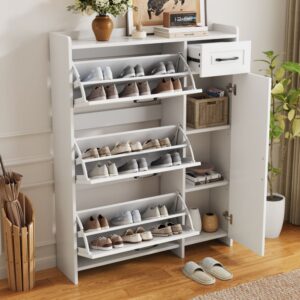 wohnli-moebel-suche-M26206673-1 Schuhschrank weiß aus Holzwerkstoff mit Schublade und 3 Klappfächern 92x121x24cm Spanplatte Weiß Hauss Spole Möbel Flurmöbel Schuhschränke