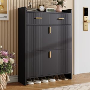 wohnli-moebel-suche-M26206674-1 Schuhschrank aus Spanplatte schwarz mit 2 Klappfächern 75x109x24cm Spanplatte Schwarz Hauss Spole Möbel Flurmöbel Schuhschränke