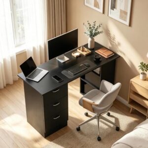 wohnli-moebel-suche-M26206677-1 Schreibtisch aus Holzwerkstoff schwarz mit 3 Schubladen 120x72x49cm Spanplatte Schwarz Hauss Spole Möbel Büromöbel Schreibtische