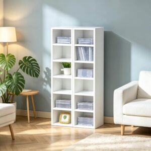 wohnli-moebel-suche-M26206678-1 Set aus 2 CD-Regalen aus Spanplatte weiß 21x88x19cm Spanplatte Weiß Hauss Spole Möbel Wohnzimmermöbel Aufbewahrungsmöbel