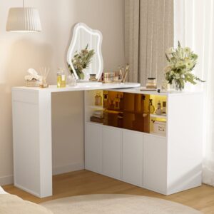 wohnli-moebel-suche-M26206684-1 Schminktisch mit drehbarer Tischplatte aus Spanplatte weiß mit LED 177x78x40cm Spanplatte Weiß Hauss Spole Möbel Schlafzimmermöbel Schminktische