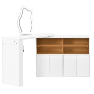 wohnli-moebel-suche-M26206684 Wohnli Möbelsuche - Schminktisch mit drehbarer Tischplatte aus Spanplatte weiß mit LED