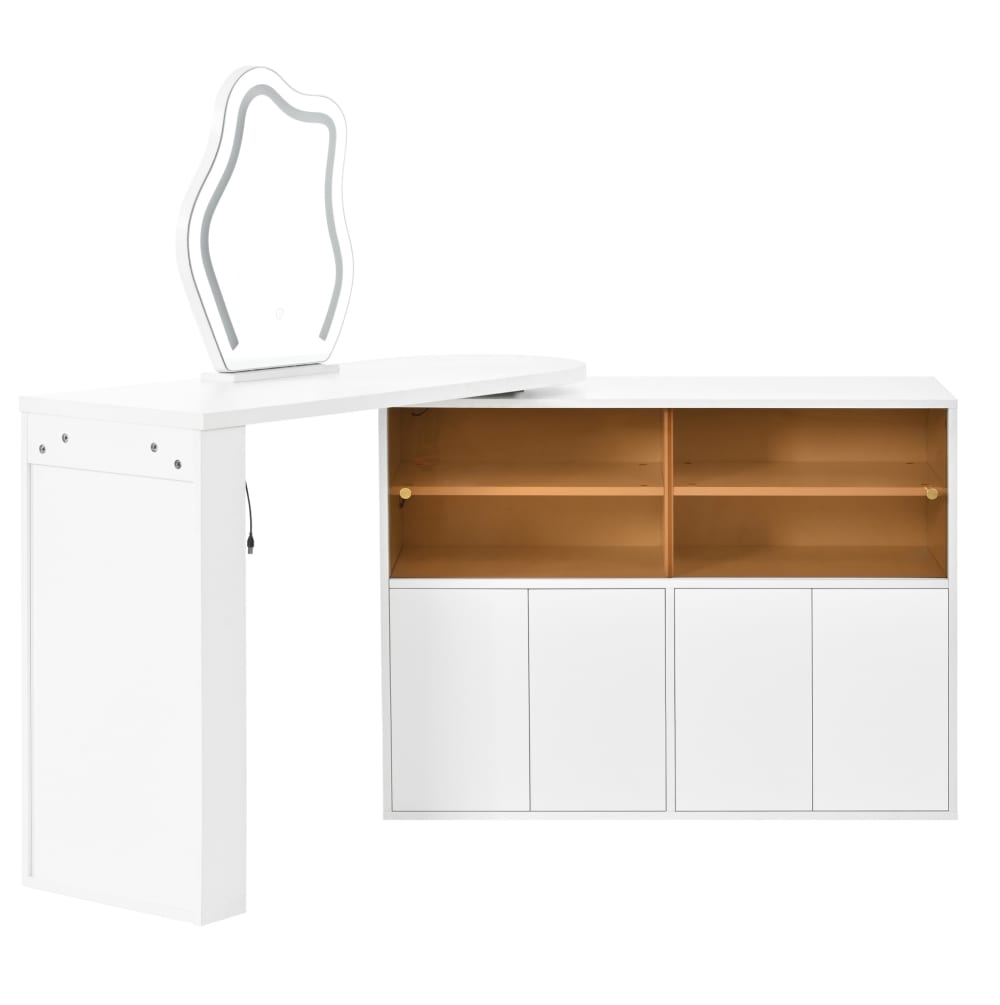 wohnli-moebel-suche-M26206684 Wohnli Möbelsuche - Schminktisch mit drehbarer Tischplatte aus Spanplatte weiß mit LED