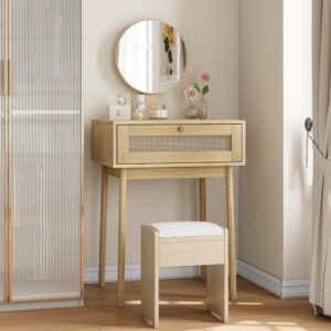 wohnli-moebel-suche-M26206685-1 Schminktisch mit Spiegel aus Holzwerkstoff in Eiche 60x128x50cm Spanplatte Beige Hauss Spole Möbel Schlafzimmermöbel Schminktische
