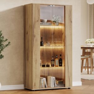 wohnli-moebel-suche-M26206694-1 Vitrinenschrank aus Spanplatte in Holzfarbe mit 2 Glastüren und LED 80x151x36cm Spanplatte Braun Hauss Spole Möbel Esszimmermöbel Vitrine und Vitrinenschrank