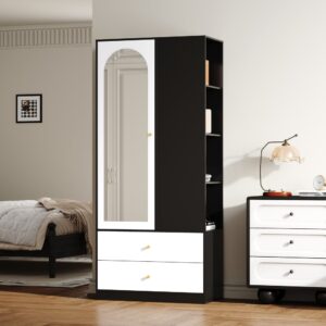 wohnli-moebel-suche-M26206857-1 Kleiderschrank mit Spiegeltür aus Spanplatte weiß und schwarz 80x180x40cm Spanplatte Schwarz Hauss Spole Möbel Schlafzimmermöbel Kleiderschränke