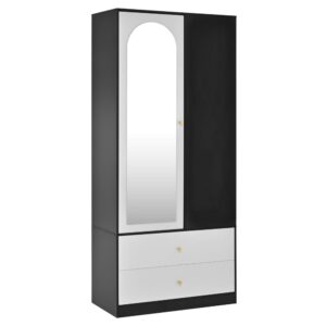 wohnli-moebel-suche-M26206857 Wohnli Möbelsuche - Kleiderschrank mit Spiegeltür aus Spanplatte weiß und schwarz
