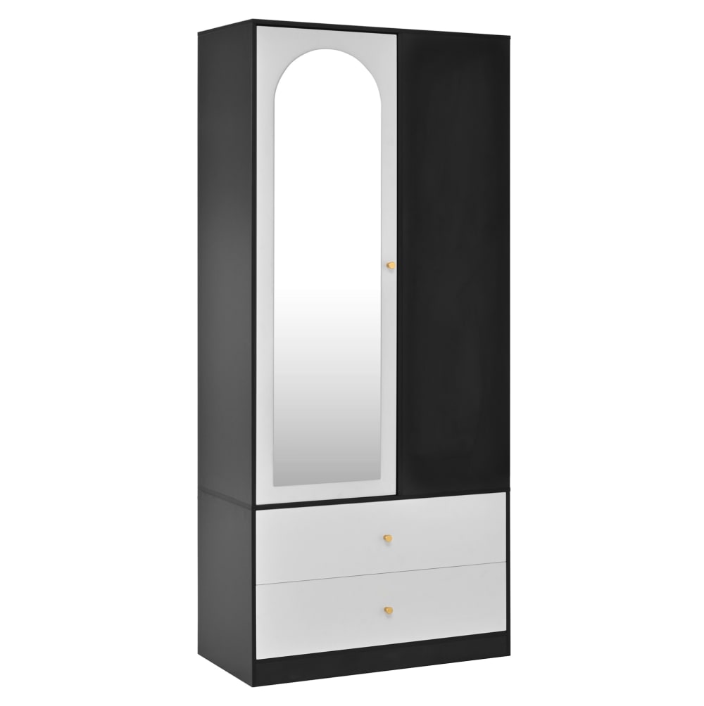 wohnli-moebel-suche-M26206857 Wohnli Möbelsuche - Kleiderschrank mit Spiegeltür aus Spanplatte weiß und schwarz