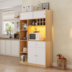 wohnli-moebel-suche-M26206861-1 Küchenbuffet mit LED aus Spanplatte weiß und natur 115x180x35cm Spanplatte Weiß Hauss Spole Möbel Küchenmöbel Küchenoberschränke