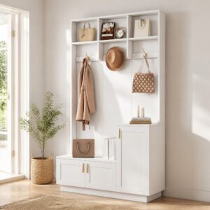 Garderobenmöbel mit Sitzbank aus Spanplatte weiß 120 x 40 x 200 cm 120x200x40cm Spanplatte Weiß Hauss Spole Möbel Flurmöbel Dielenbänke