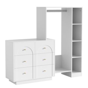 wohnli-moebel-suche-M26206872 Wohnli Möbelsuche - Offener Kleiderschrank aus Spanplatte weiß mit 6 Schubladen