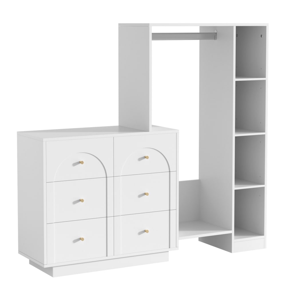 wohnli-moebel-suche-M26206872 Wohnli Möbelsuche - Offener Kleiderschrank aus Spanplatte weiß mit 6 Schubladen