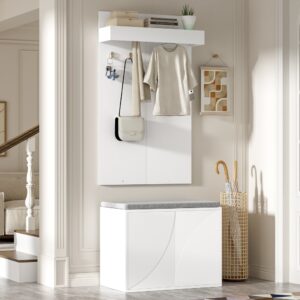 wohnli-moebel-suche-M26206876-1 Garderoben-Set 3-in-1 aus Spanplatte weiß 60 x 35 x (45 + 100) cm 60x145x35cm Spanplatte Weiß Hauss Spole Möbel Flurmöbel Dielenbänke