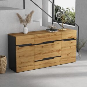 wohnli-moebel-suche-M26206878-1 Sideboard aus Spanplatte in Holzfarbe und Schwarz 160x80x40cm Spanplatte Braun Hauss Spole Möbel Esszimmermöbel Sideboards, Highboards & niedrige Anrichten