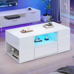 Couchtisch aus Spanplatte weiß glänzend mit LED-Beleuchtung 100x40x50cm Spanplatte Weiß Hauss Spole Möbel Wohnzimmermöbel Couchtische