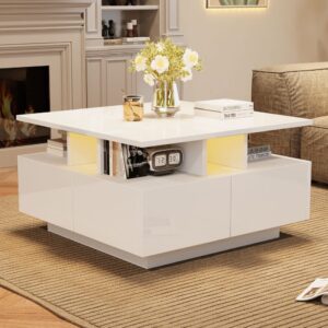 wohnli-moebel-suche-M26206883-1 Couchtisch aus Spanplatte weiß mit LED 70 x 70 x 40 cm 70x40x70cm Spanplatte Weiß Hauss Spole Möbel Wohnzimmermöbel Couchtische