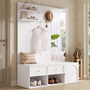 wohnli-moebel-suche-M26206884-1 Garderobenset aus Spanplatte weiß mit Spiegel 120x159x35cm Spanplatte Weiß Hauss Spole Möbel Flurmöbel Dielenbänke