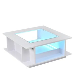 Wohnli Möbelsuche - Quadratischer Couchtisch aus Spanplatte weiß mit LED