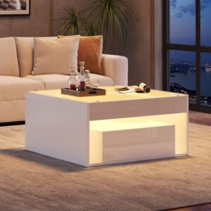 wohnli-moebel-suche-M26206892-1 Couchtisch aus weißem Holzwerkstoff mit gehärteter Glasplatte und LED 70x35x70cm Spanplatte Weiß Hauss Spole Möbel Wohnzimmermöbel Couchtische