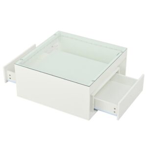 wohnli-moebel-suche-M26206892 Wohnli Möbelsuche - Couchtisch aus weißem Holzwerkstoff mit gehärteter Glasplatte und LED